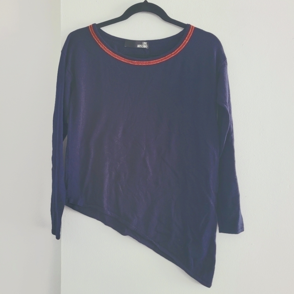 Live Moschino Navy Blue Sweater Wool Blend  Asymmetrical size 6